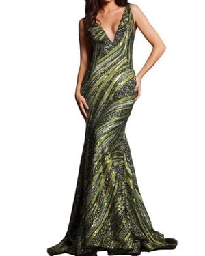 Jovani Sequin Print Fitted Gown - Green