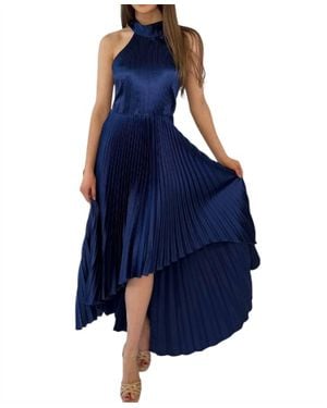 Moda Borboleta Pleated Dress - Blue
