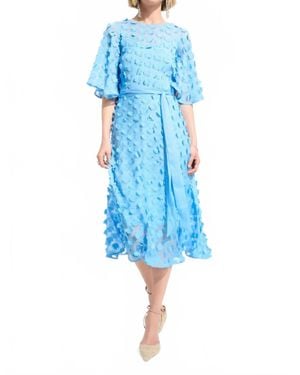 Joseph Ribkoff 3D Florals Belted Chiffon Dress - Blue
