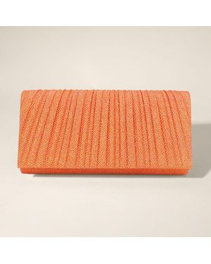 Fashnzfab Pleated Shimmery Evening Clutch Crossbody Bag - Orange