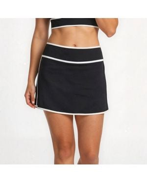 Calypsa High Waisted Mini Short Swim Skirt Two-Toned Collection - Black