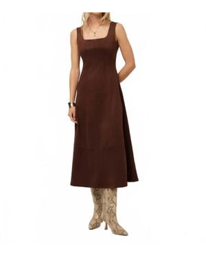 Fifteen Twenty Madalyn Faux Suede Stitch Detail Midi Dress - Brown
