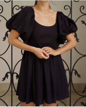 Bali Elf Strawberry Fields Puff Sleeve Mini Dress - Black