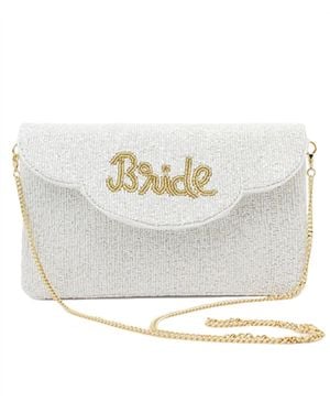 Golden Stella Bride Scallop Beaded Clutch - White