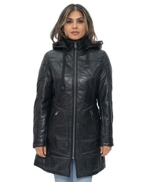 Infinity Leather Leather Quilted Parka Coat-Allentown - Black