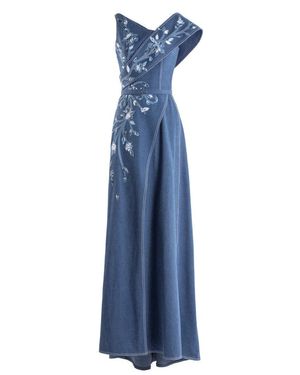Saiid Kobeisy Denim Dress With Floral Embroidery in Blue | Lyst