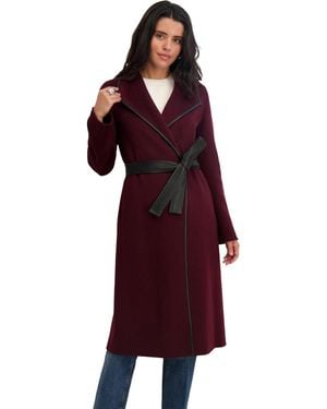 Tahari Double-Faced Luxury Soft Wool Blend Long Wrap Coat, Cherry - Red