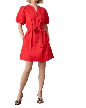 Lilla P Shirred Sleeve Split Neck Dress