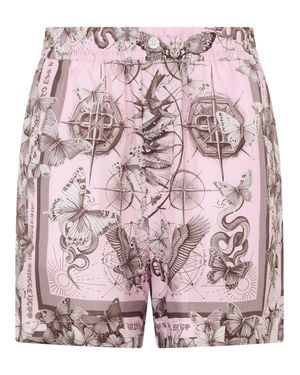 Philipp Plein Silk Shorts Butterfly Tattoo - Pink