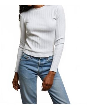 PERFECTWHITETEE Rowe Poor Boy Rib Long Sleeve Ribbed Crewneck Tee - Blue
