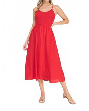 Allie Rose Spaghetti Strap Smocked Midi Dress - Red