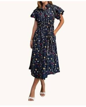 Gigio Floral Belted Shirt Dress - Blue