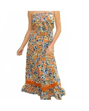 Voya Charlene Smocked Floral Maxi Dress - Orange
