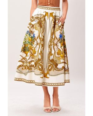 TRUEDAMES Baroque Escape Woven Midi Skirt - Yellow