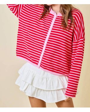 Day + Moon Stripes Cardigan Top - Pink