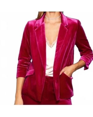Skies Are Blue Ruched Velvet Blazer - Red