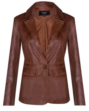 Infinity Leather One Button Leather Blazer Jacket-Newhaven - Brown