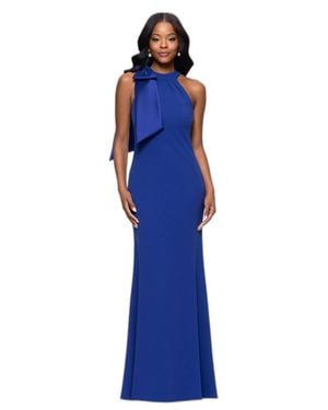 Betsy & Adam Floor-Length Sleeveless Bow Detail Dress - Blue