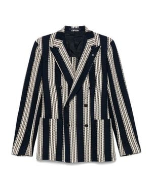 Tagliatore Double-Breasted Striped Jacket With Tailored Fit - Black