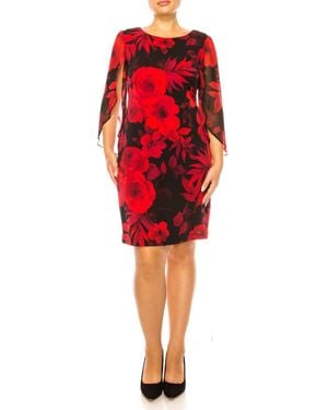 Connected Apparel Floral Split-Sleeve Sheath Dress - Red