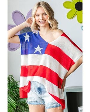 TRUEDAMES First Love Full Size Usa Flag Drop Shoulder Knit Top - Multicolor