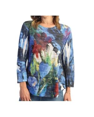 Jess & Jane Morning Glory Burnout Rounded Hem Top - Blue