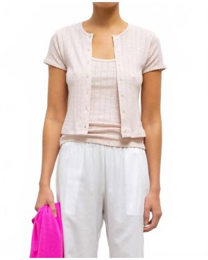 Leset Pointelle Short Sleeve Cardigan - White