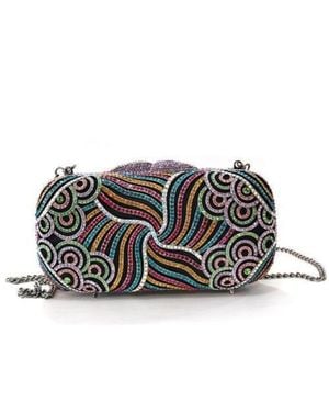 Fashnzfab Imitation Rhodium Metal Clutch With Top Grade Crystal - Black