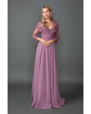 DQ Sweetheart Chiffon Prom Dress With Embroidered Bodice, Sheer Three-Quarter Sleeves, And Matching Bolero Jacket - Gray