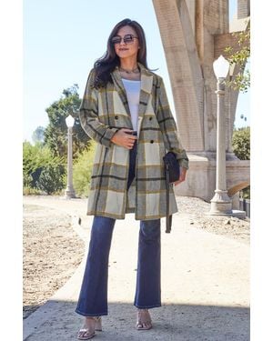 TRUEDAMES Double Take Full Size Plaid Button Up Lapel Collar Coat - Multicolor