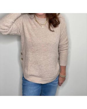 Hello Nite Plush Side Button Crew Top - Natural