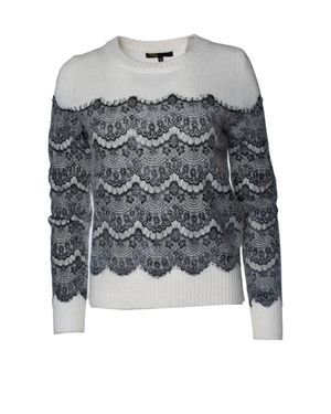 Maje Knitted Sweater With Lace - Gray