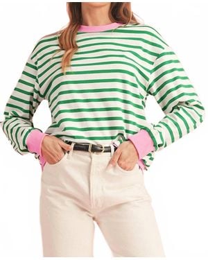 Shewin Stripe Pullover With Trim Sweatshirt - Green