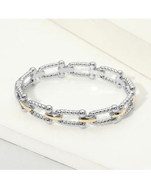 Fashnzfab 14K Plated Two Tone Rope Industrial Link Hinged Bangle Bracelet - Metallic