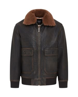 Infinity Leather Leather Bomber Sheepskin Collar G-1 Pilot Jacket - Black