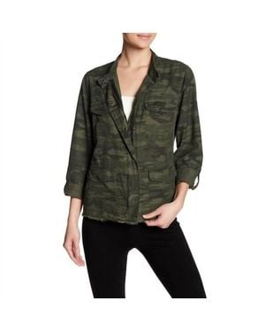 Sanctuary Fray Hem Utility Camo Print Military Jacket - Black