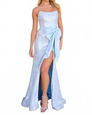 Ava Presley Strapless Sequin Long Dress With Bow - Blue