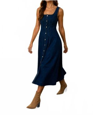Blu Pepper Button Down Seam Detail Midi Dress - Blue