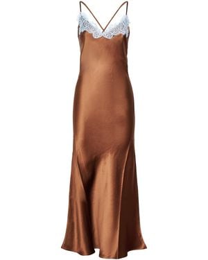 MC2 Saint Barth Silk Lace-Trim Long Slip Dress - Brown