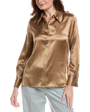 Lafayette 148 New York French Cuffed Silk Blouse - Brown