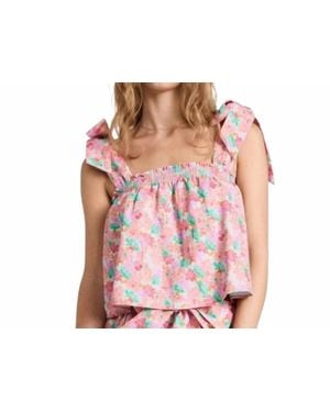 Something Navy Floral Tie Shoulder Top - Pink