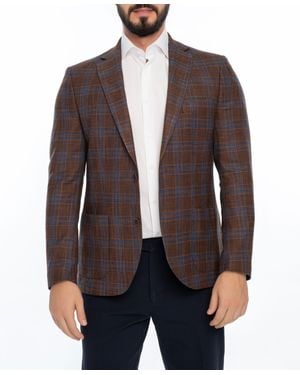 VELLAPAIS Marion Regular Fit Plaid Sport Coat - Brown