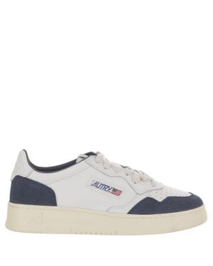 Autry Round Toe Leather Sneakers With Suede Inserts And Logo Details - Gray