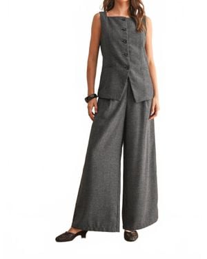 Miou Muse Herringbone Square Neck Button Front Vest - Black