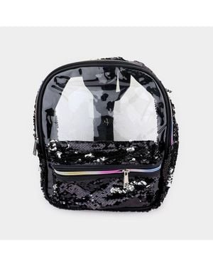 Fashnzfab Sequin Zipper Transparent Mini Backpack - Black