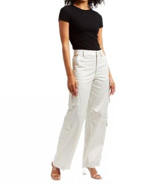 Tractr Wide Leg Satin Cargo Pant - Natural