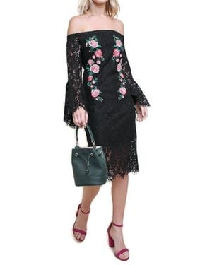 Umgee Floral Lace Bell Sleeve Midi Dress - Black
