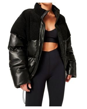 GOOD AMERICAN Sherpa Mix Cocoon Puffer Jacket - Black
