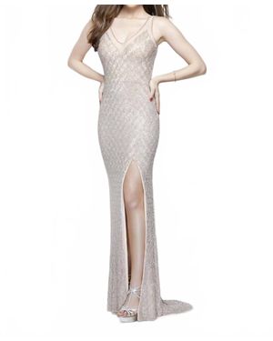 Primavera Embroidered Beaded Gown - White
