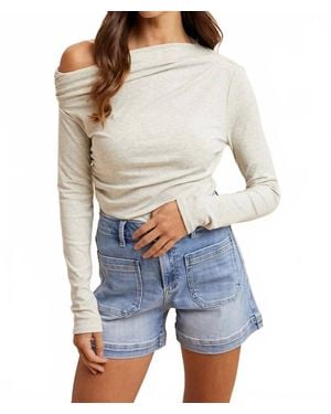 Anniewear Melange Knit Jersey One Shoulder Ruched Top - Blue